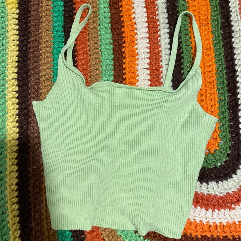 L.A Hearts Cropped Green Ribbed Tank